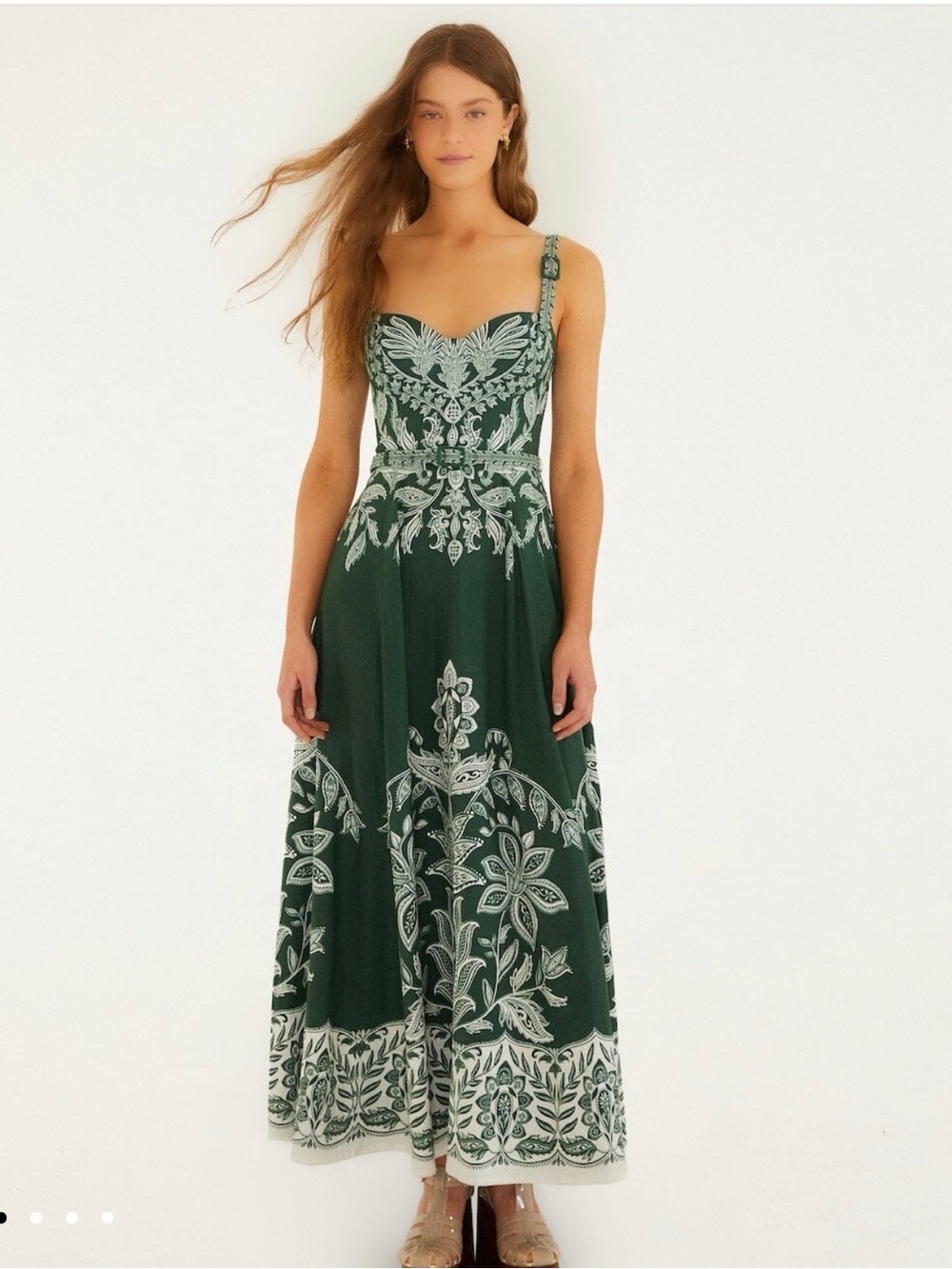 NWT FARM RIO Dark Green Miranda Buckles Maxi Dress Floral Anthropologie Pockets